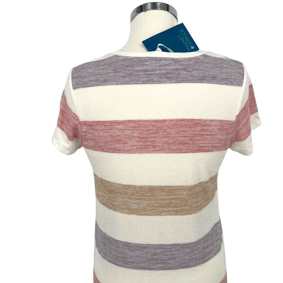 Market & Spruce Striped Short Sleeve Tee Cream Multicolor Size Petite XS NWT - Picture 4 of 9